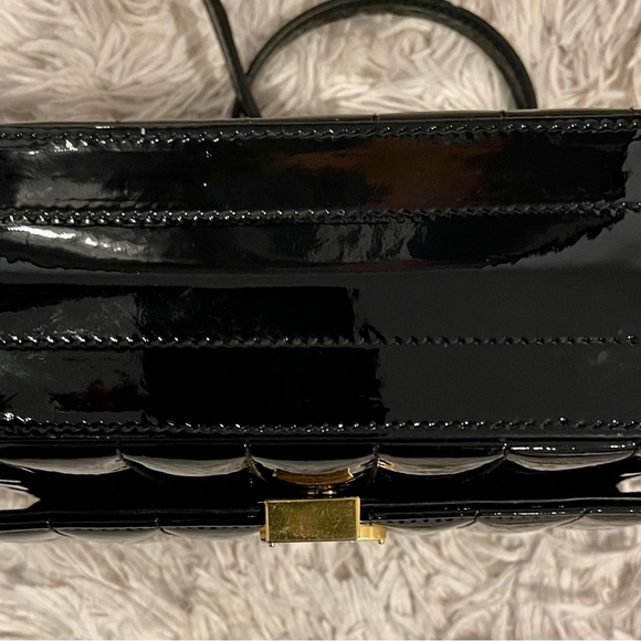 SAINT LAURENT Vicky Medium YSL Monogram Quilted Black Patent Camera Bag EUC - Picture 2 of 8